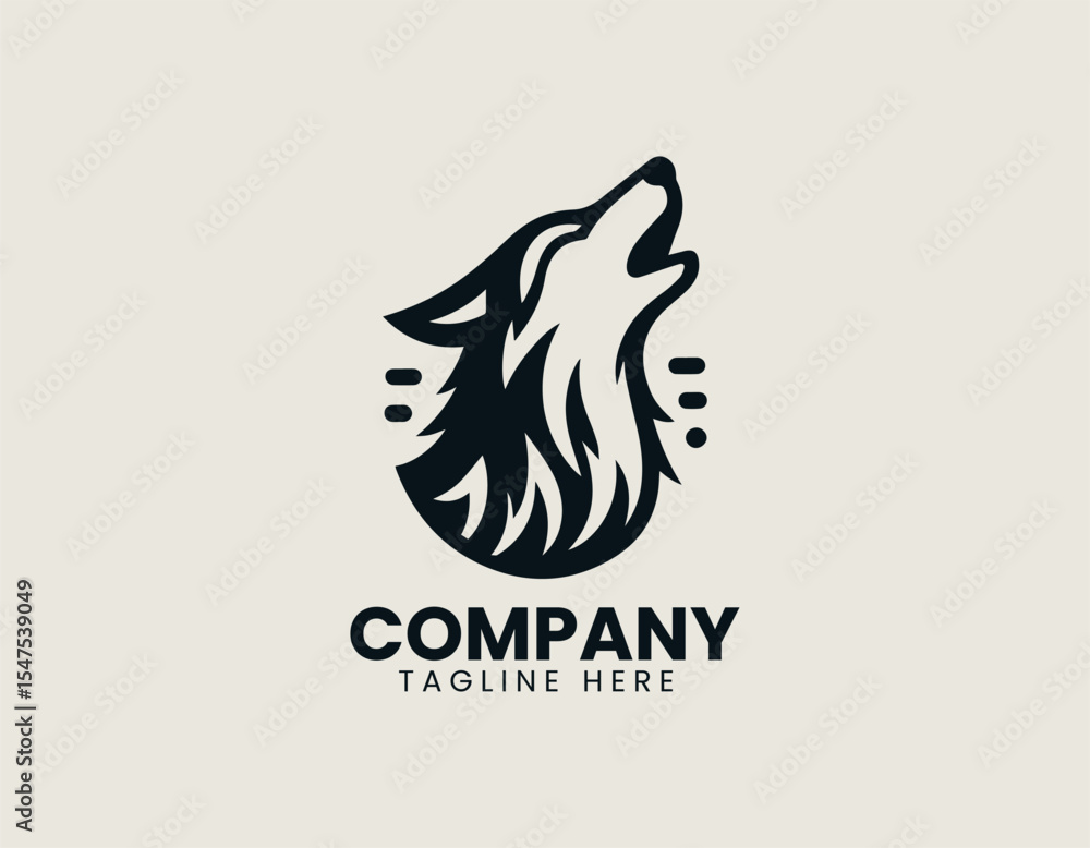 Fototapeta premium Howling wolf silhouette depicted inside circular badge conveying wild nighttime nature spirit