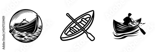 Rowboat Icon Rowing Row Boat Kayak Rower Sport Modern Black White Silhouette Symbol Sign Graphic Clipart Artwork Illustration Pictogram
