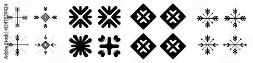 Modern graphic illustration artwork pictogram of expanding arrows at top, bottom, right, and left, forming four corners in black and white silhouette sign symbol icon clipart