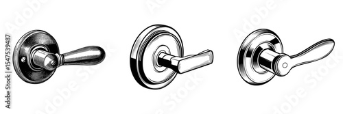 The phrase Turn Handle Open Close Door Hatch Opening Closing Turning Black White Silhouette Symbol Icon Sign Graphic Clipart Artwork Illustration Pictogram Modern is rephrased as a modern