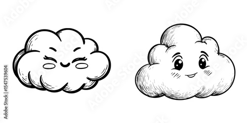 The modern illustration features a cute happy smiling cloud as a cartoon emotion expression icon