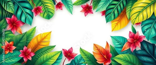 Vibrant tropical leaf frames & borders, vintage floral jungle style, isolated vector illustrations,  nature,  greenery
