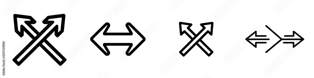 A modern symbol of two arrows isolated on a white background represents a two-way road icon and a branching arrow sign A modern symbol of two arrows isolated on a white background represents a two-way road icon and a branching arrow sign