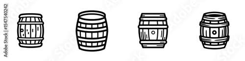 The wooden barrel is a modern icon, also represented as a wine barrel icon, and is often depicted in a flat sign design as a wine barrel symbol or pictogram used in UX UI icon