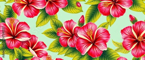 Vintage hibiscus floral seamless pattern, tropical Hawaiian beach art,  print,  design