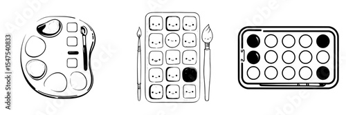 A flat palette of colors and paints is commonly used in modern graphic illustration and artist web design