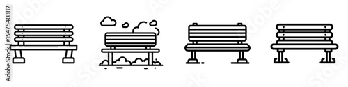 A park bench symbol is depicted in a line icon style with a color scheme of white and black, suitable for digital applications
