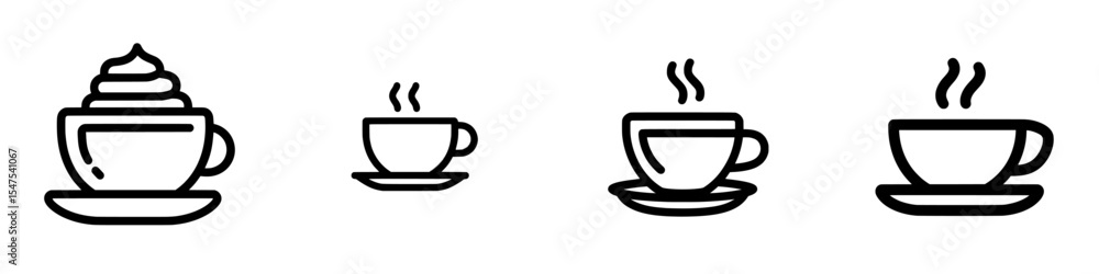 The icon for a coffee cup is modern, while the illustration of a tea cup serves as a sign, accompanied by the mocha symbol, tea logo, and hot drink mark The icon for a coffee cup is modern, while the illustration of a tea cup serves as a sign, accompanied by the mocha symbol, tea logo, and hot drink mark