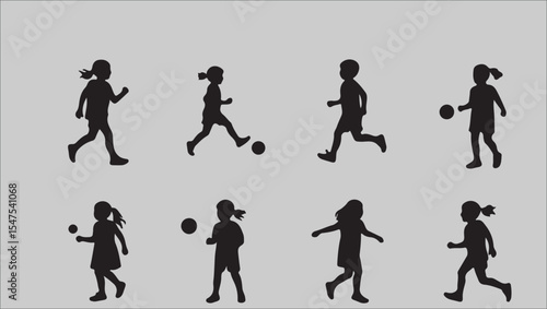 Silhouette Collection Children Playing Sports and Running
