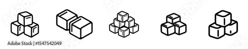 A simple outline of a single black sugar cube forms a thin line icon, representing breakfast food in a flat design pictogram for modern infographics, suitable for app logos, web buttons, and ui ux