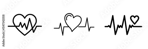Icon of a red heartbeat line, representing a pulse trace, ECG, or EKG, used as a symbol for health and medical cardiology analysis, including stroke and heart diagrams, or cardiograms, in modern