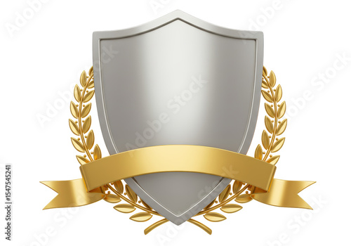 Isolated Shield with Laurel Wreath and Golden Ribbon