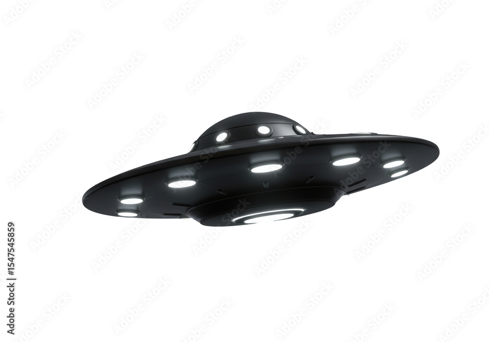 Isolated Sleek Black UFO Hovering Silently Isolated Sleek Black UFO Hovering Silently