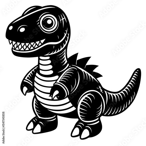 Cartoon trex dinosaur with stripes isolated on white background