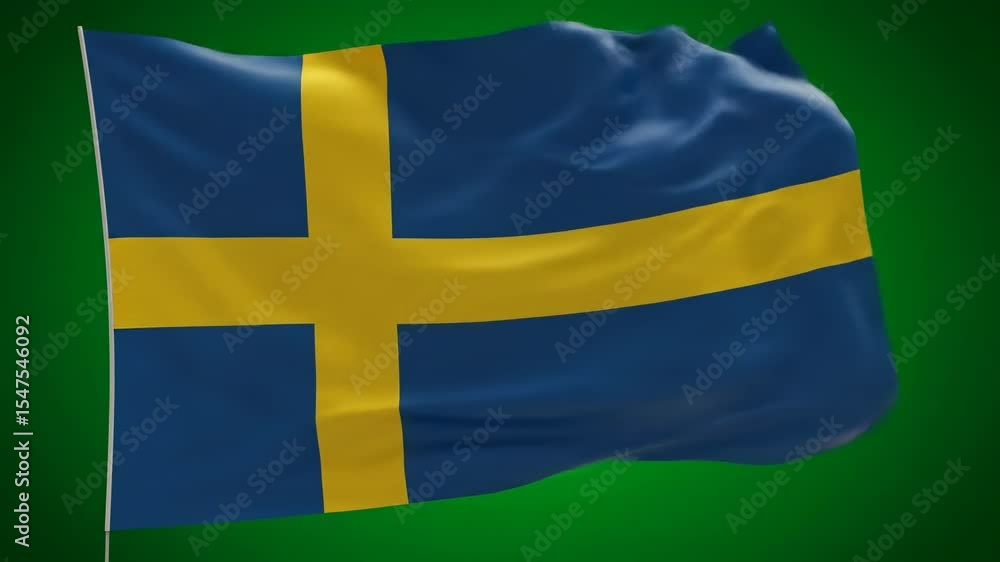 Animated swedish flag against green background detailed graphic design high quality image for educational and commercial use