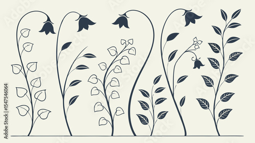Simple floral illustration background with leaves and bell flowers. Decorative botanical design.