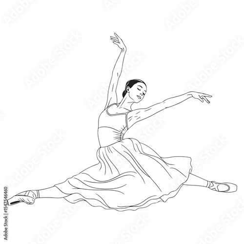 Ballerina in a Split Line Drawing Black and White ballet dancer