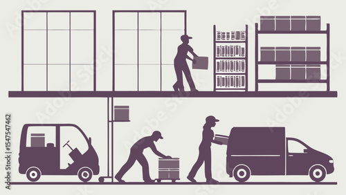 Logistics and warehouse workers loading boxes for e-commerce delivery