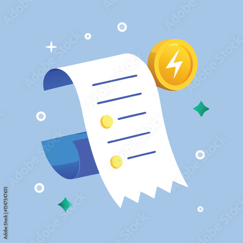 Electricity bill payment receipt with gold coin illustration