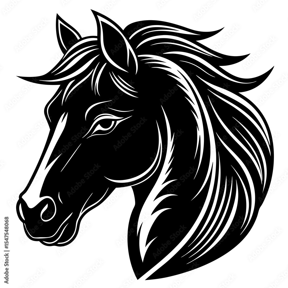 Fototapeta premium Horse head with flowing mane isolated on white background