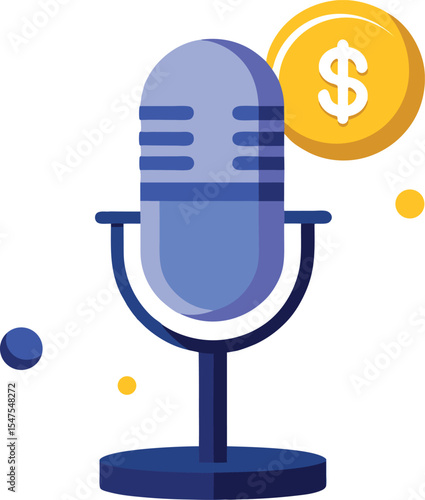 Microphone and gold coin illustrating podcast monetization