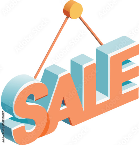 Isometric 3d sale sign hanging design element