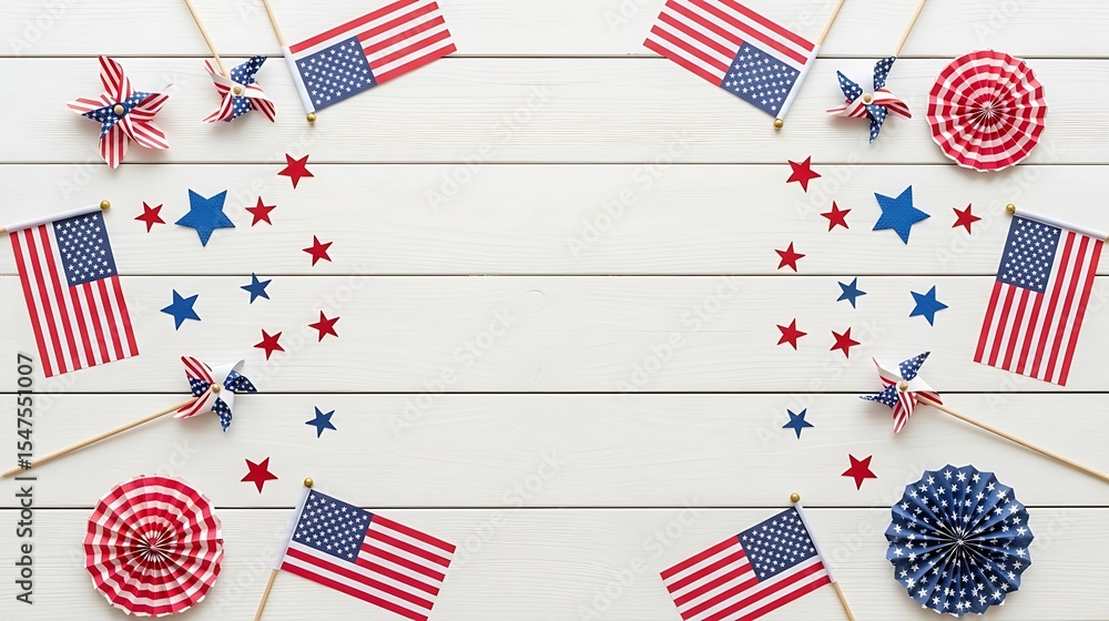 Obraz premium Flat Lay of Patriotic Decorations, Minimal 4th of July Background