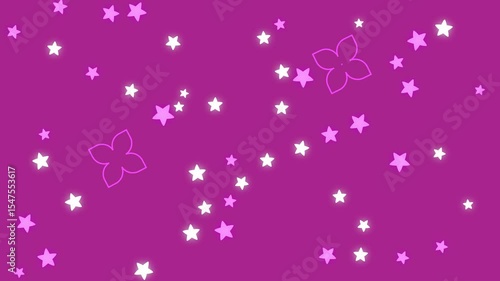 Bright Pink Background with Starry Flourishes and Floral Accents for a Dreamy Feel