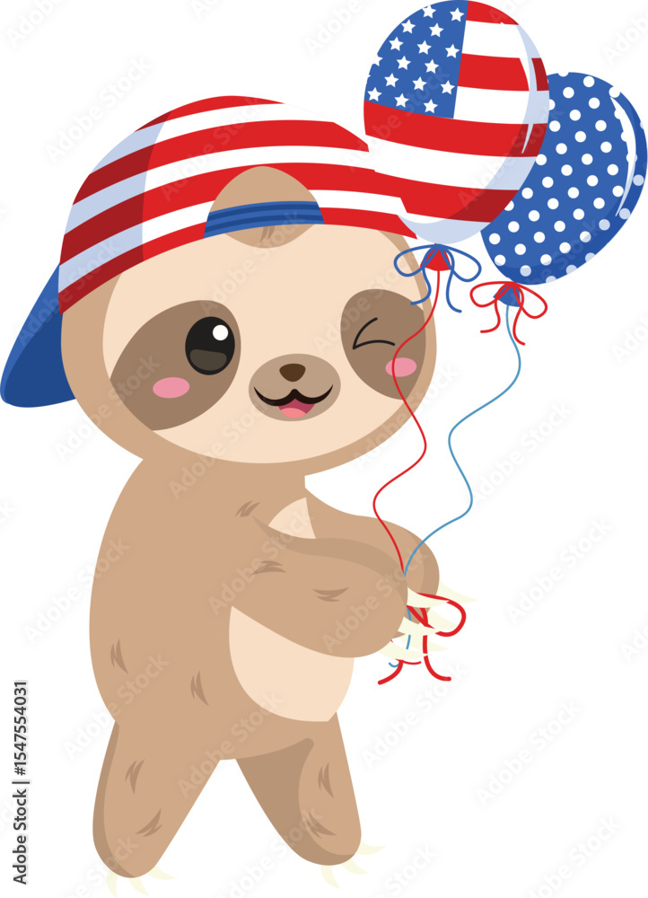 custom made wallpaper toronto digitalPatriotic Sloth with American Flag Balloons Cute Illustration