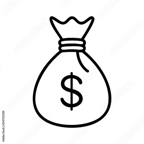 Money bag icon in black line style on white background