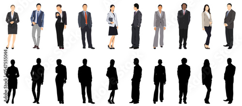 Multinational business team. Vector illustration of diverse cartoon men, women of various ethnicities, ages, body types in casual office outfits. Set of different business people Isolated 