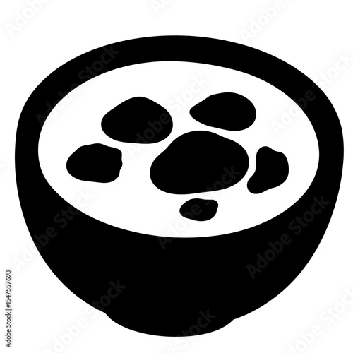 Silhouette of broth bowl with vegetable slices, allergy-friendly nourishment, black and white