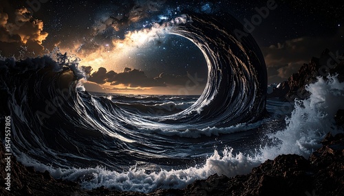 Cosmic Ocean Wave Surreal Seascape Digital Art