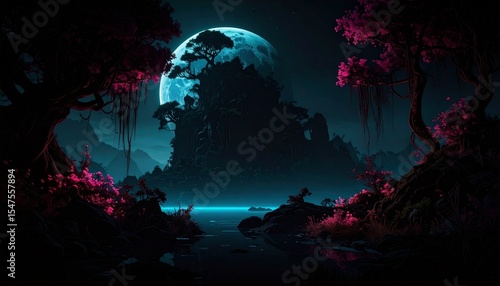 Enigmatic Earth A Surreal Night Scene of a Globed Island in a Mystical Forest