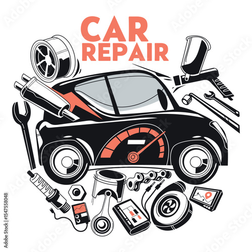 Car Service and Repair Illustration with Doodle Style