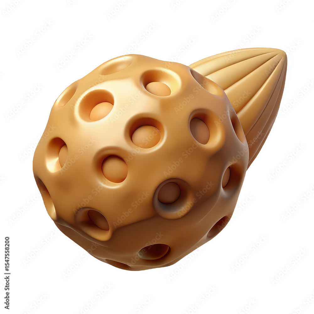 Fototapeta premium Abstract 3D Render of a Golden Organic Sphere with Pores a Unique Textured Design Element, transparent background