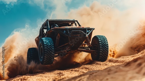 Fototapeta Naklejka Na Ścianę i Meble -  Off-road dune buggy racing through desert terrain at high speed