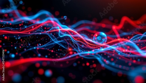 an abstract scene with vibrant colors and dynamic patterns, dominated by reds, blues, and whites, creating a visually striking and energetic