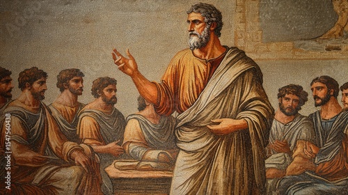 Ancient mosaic depicts teacher lecturing students