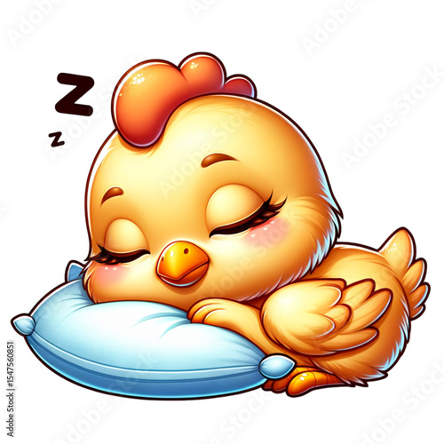 Dreamy Slumber of a Chick: A cute chick drifts into a peaceful sleep, nestled on a soft pillow, the embodiment of rest and tranquility.