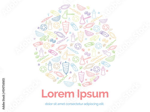 Background or pattern with Turkish Food theme. With doodle style. For layout, website, graphic design.