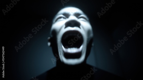 Visage hurlant dans l'obscurite, portrait dramatique en clair-obscur