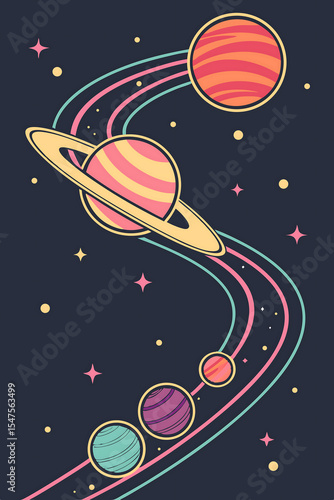 Cute cartoon rocket in the starry night sky, a festive spaceship illustration for Christmas