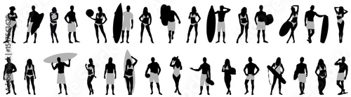 Vector illustration set of silhouette people enjoying summer vacation