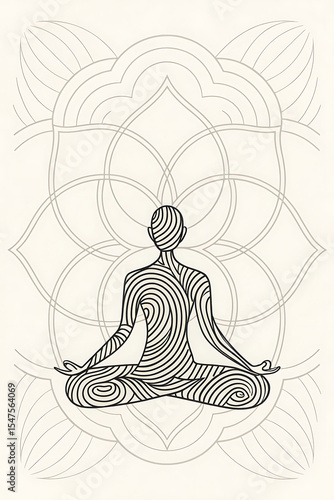 Vector illustration of a woman in a yoga lotus pose, a serene silhouette symbolizing meditation, relaxation, and spiritual peace