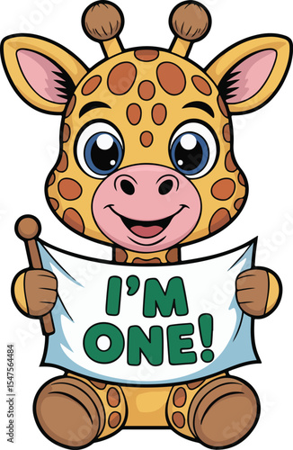 Giraffe's First Birthday Banner Transparent isolated