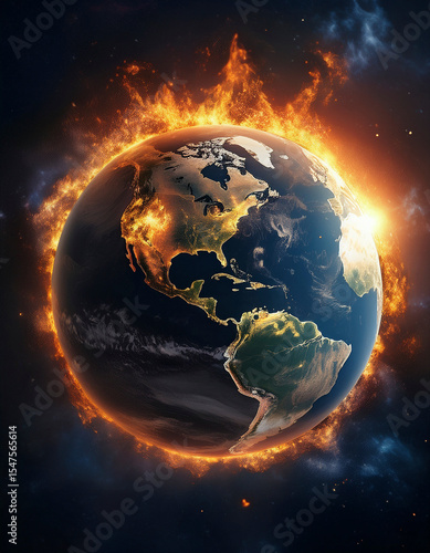 vista del planeta tierra envuelto en fuego antes del apocalipsis por las guerras
