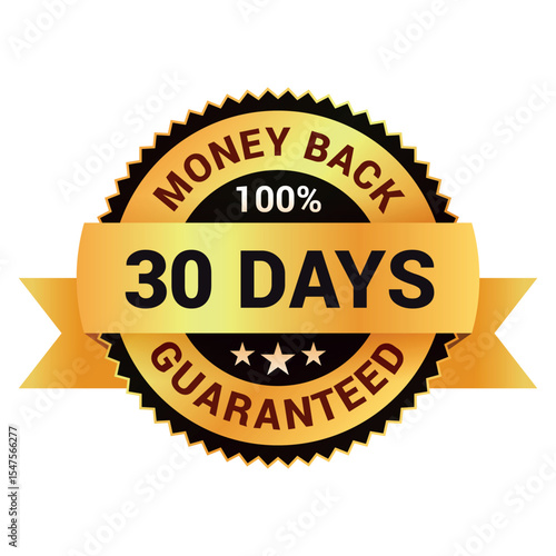 An illustration of a money back guarantee label that clearly states a 100 guarantee within a 30 day period, symbolizing commitment to customers and their confidence in the quality of service.