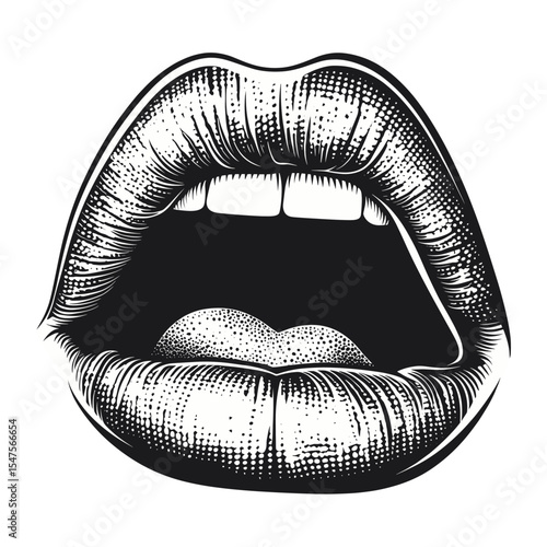 Retro halftone vector of female lip lips mouth white vector