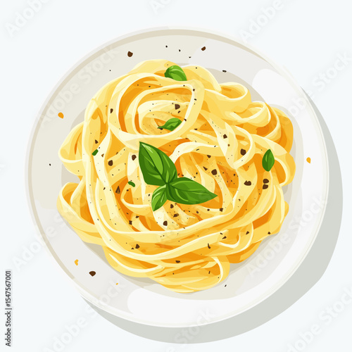 Fettuccine Alfredo pasta plate food vector